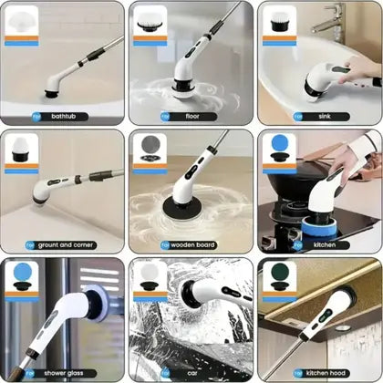 Cepillo Eléctrico 9 en 1 para Baño, Cocina y Automóvil – Limpieza Profunda en Minutos